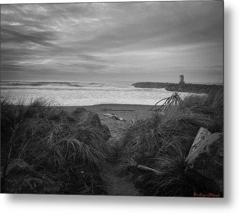 Black and white walk to the beach - Metal Print