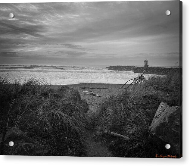 Black and white walk to the beach - Acrylic Print