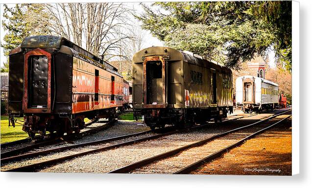 Vintage Train Cars on Tracks - Canvas Print