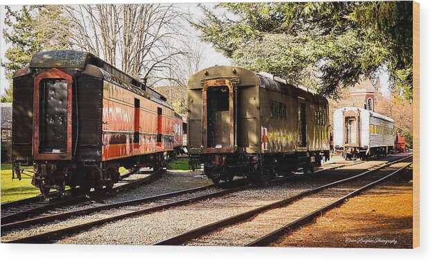 Vintage Train Cars on Tracks - Wood Print