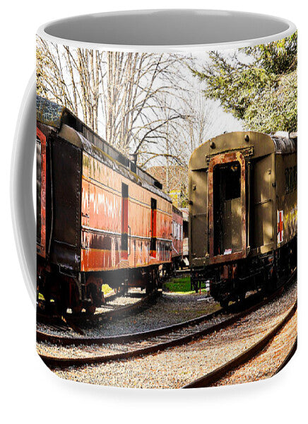 Vintage Train Cars on Tracks - Mug