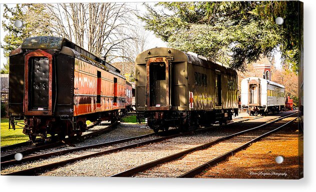 Vintage Train Cars on Tracks - Acrylic Print