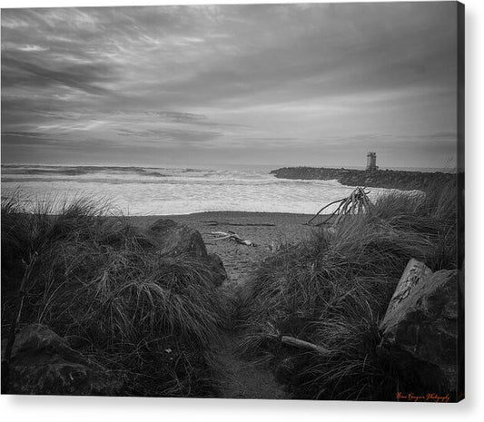 Black and white walk to the beach - Acrylic Print