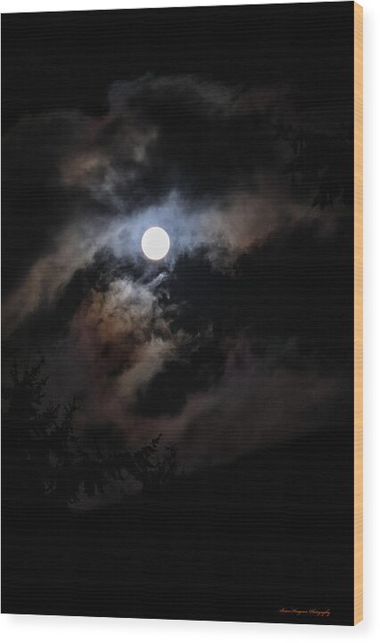 Clouds around the moon - Wood Print