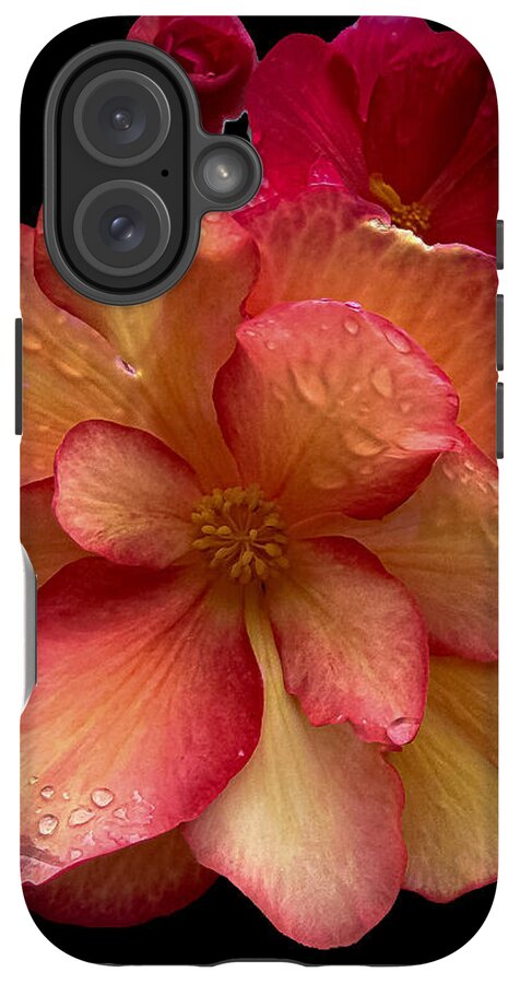 Dew-Kissed Blossoms on Black Background - Phone Case