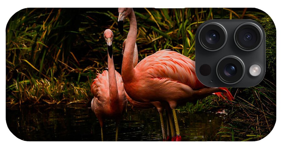 Flamingos by a Pond - Phone Case