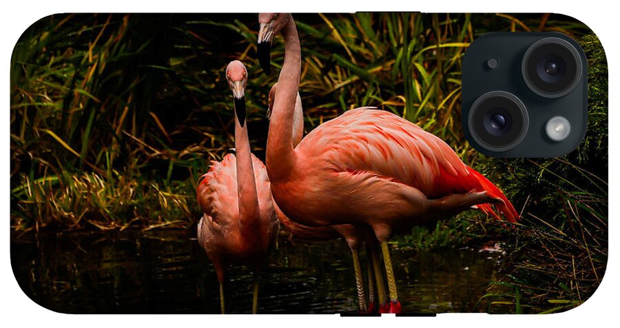Flamingos by a Pond - Phone Case