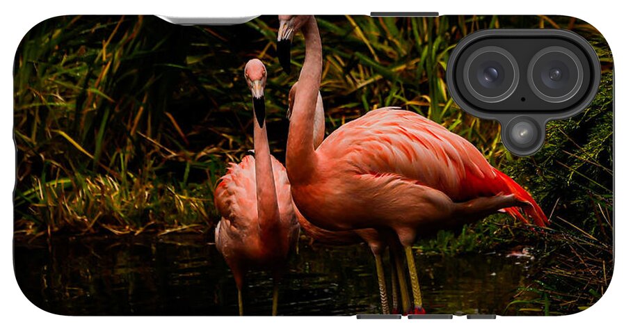 Flamingos by a Pond - Phone Case