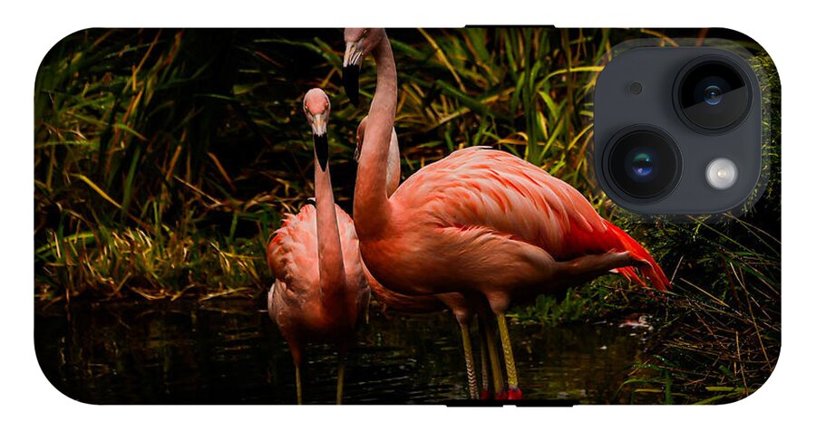 Flamingos by a Pond - Phone Case