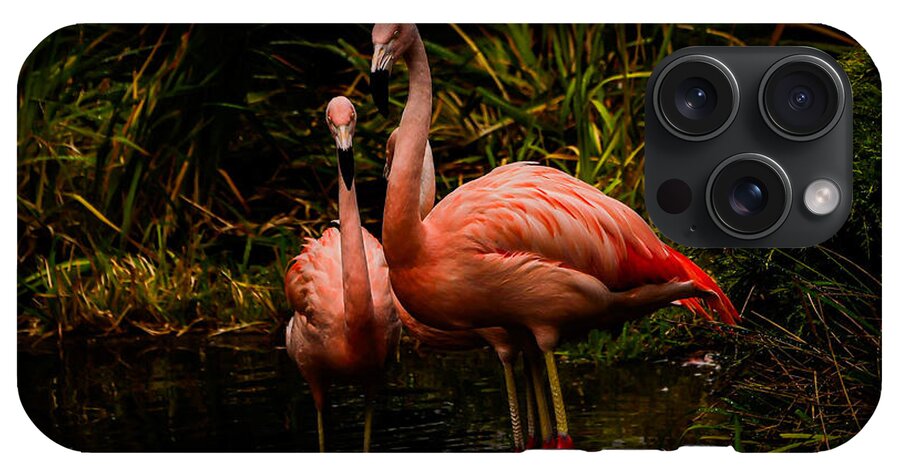 Flamingos by a Pond - Phone Case