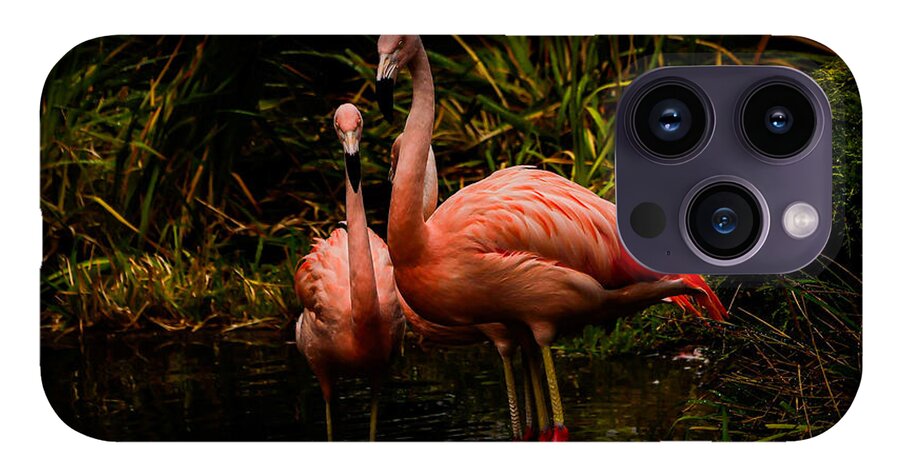 Flamingos by a Pond - Phone Case