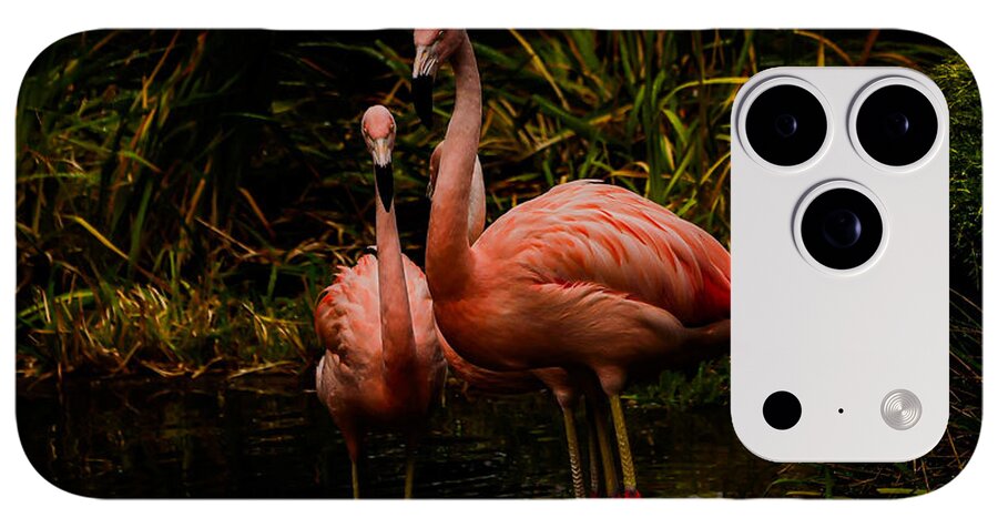 Flamingos by a Pond - Phone Case