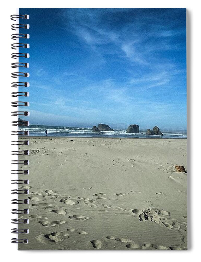 Foot prints in the sand - Spiral Notebook