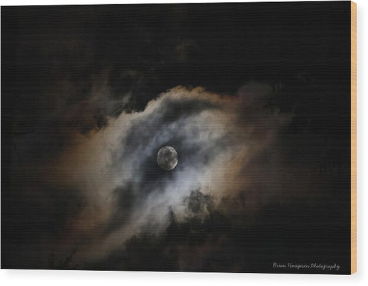 Moon in the clouds - Wood Print