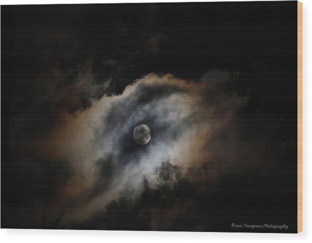 Moon Surrounded by Dramatic Clouds - Wood Print