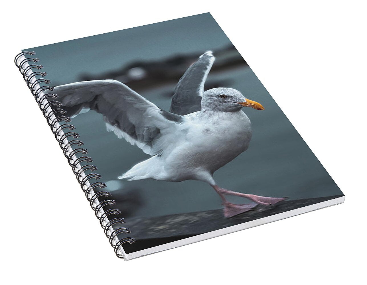 Seagull on a Seaside Rail - Spiral Notebook