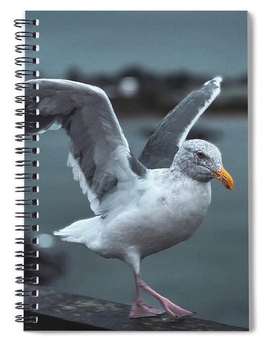Seagull on a Seaside Rail - Spiral Notebook