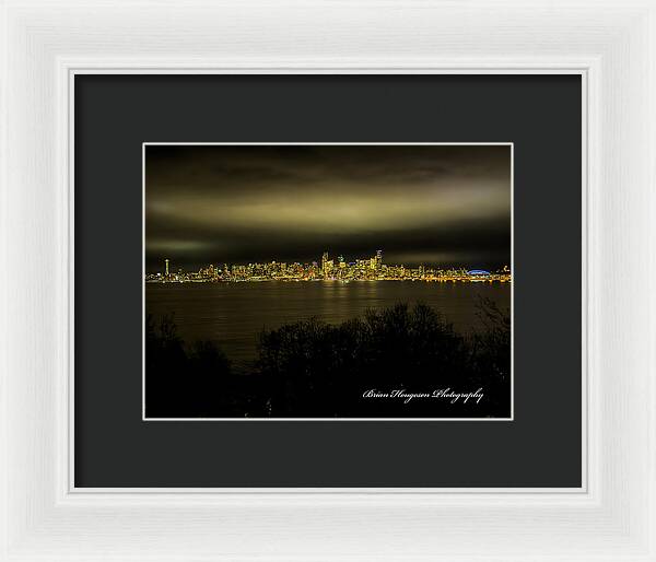 Seattle Skyline by Night - Framed Print