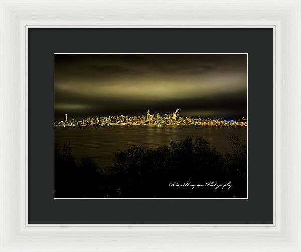 Seattle Skyline by Night - Framed Print