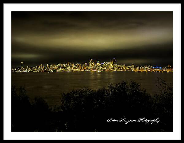 Seattle Skyline by Night - Framed Print