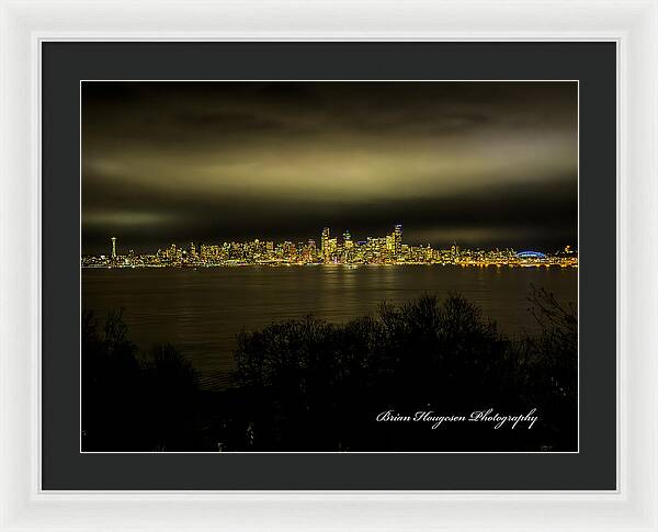 Seattle Skyline by Night - Framed Print