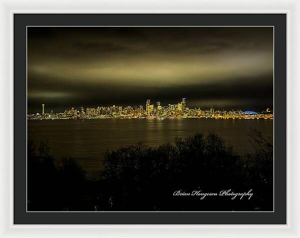Seattle Skyline by Night - Framed Print