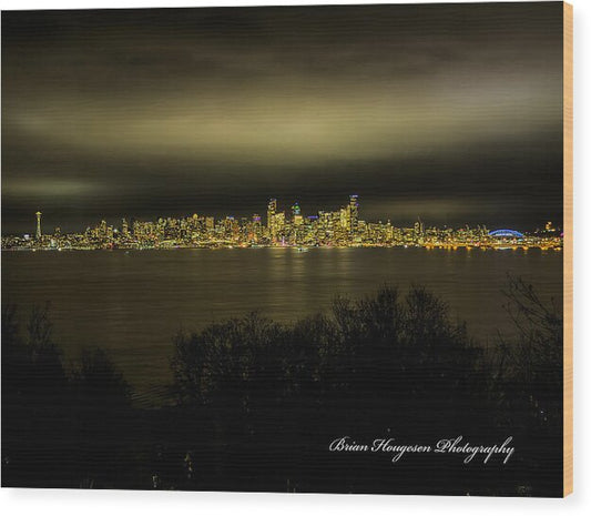 Seattle Skyline by Night - Wood Print