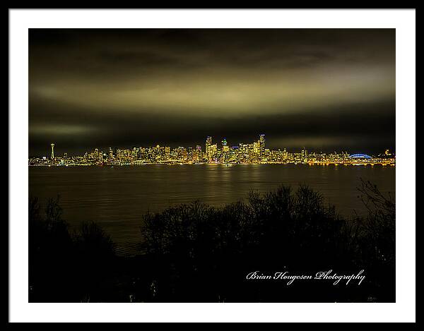 Seattle Skyline by Night - Framed Print