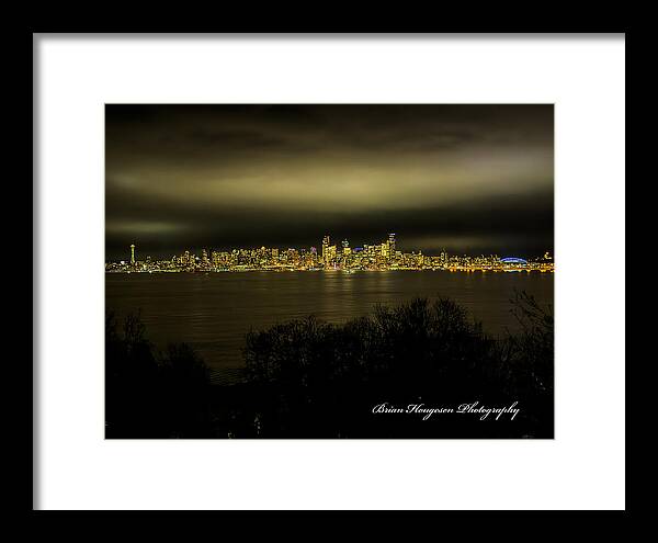 Seattle Skyline by Night - Framed Print