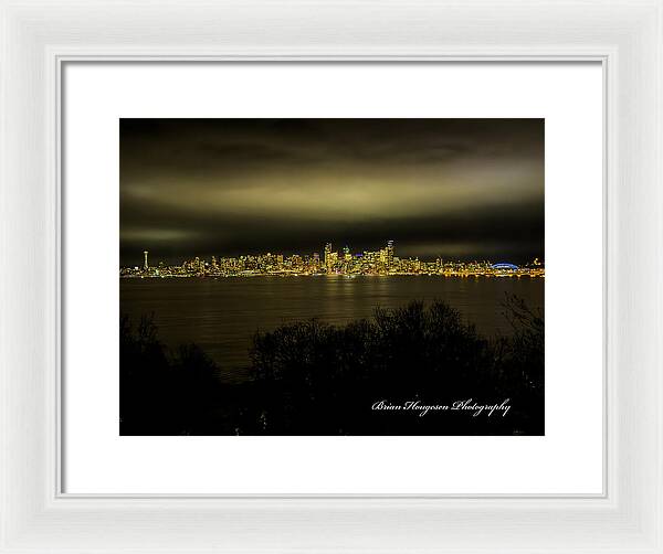 Seattle Skyline by Night - Framed Print