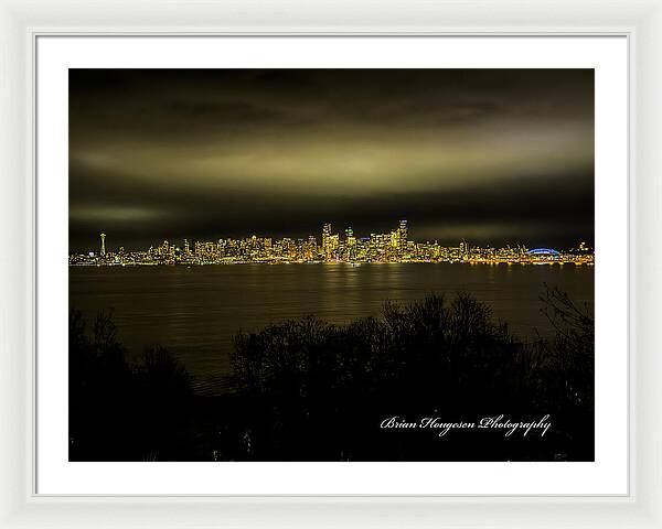 Seattle Skyline by Night - Framed Print