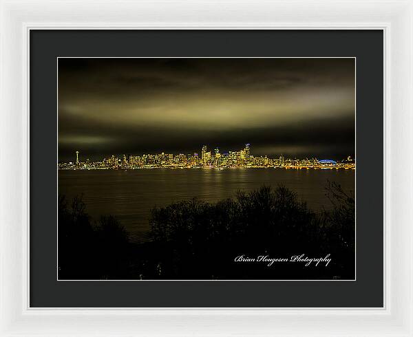 Seattle Skyline by Night - Framed Print