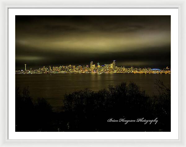 Seattle Skyline by Night - Framed Print