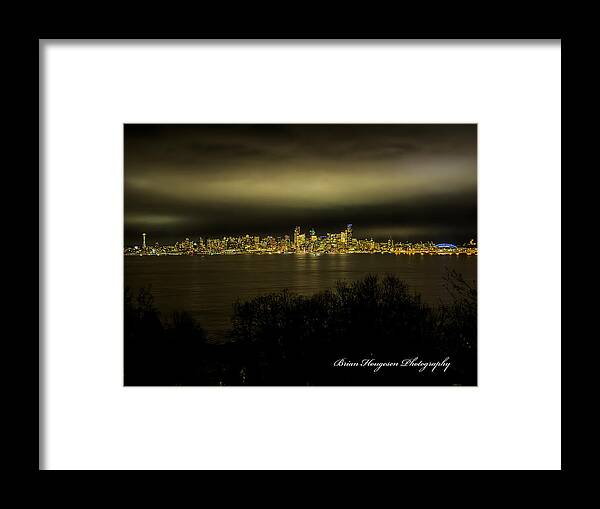Seattle Skyline by Night - Framed Print