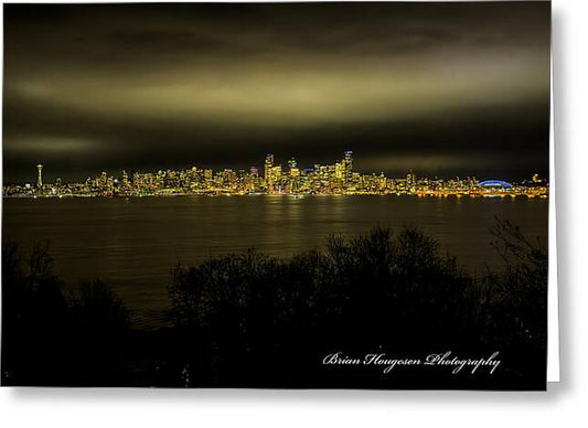 Seattle Skyline by Night - Greeting Card