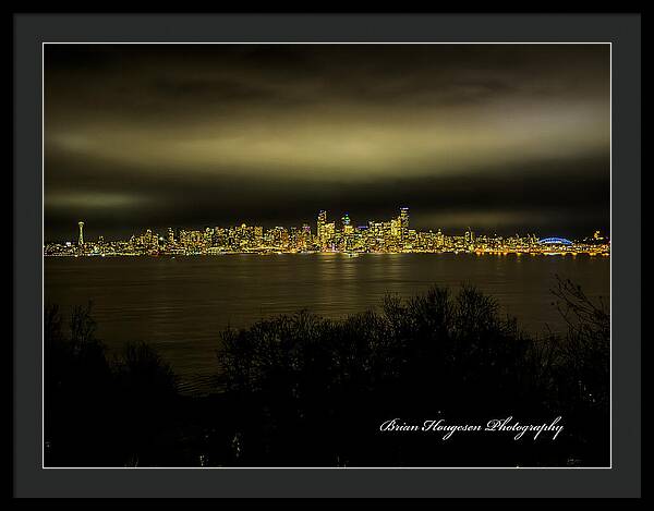 Seattle Skyline by Night - Framed Print