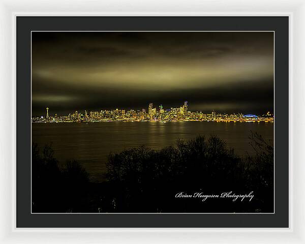 Seattle Skyline by Night - Framed Print