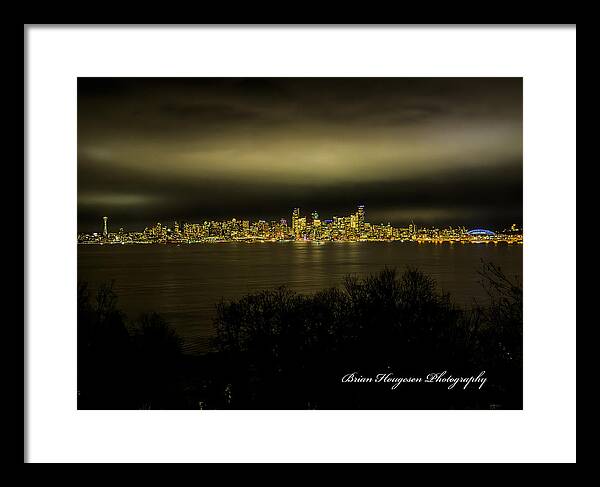 Seattle Skyline by Night - Framed Print
