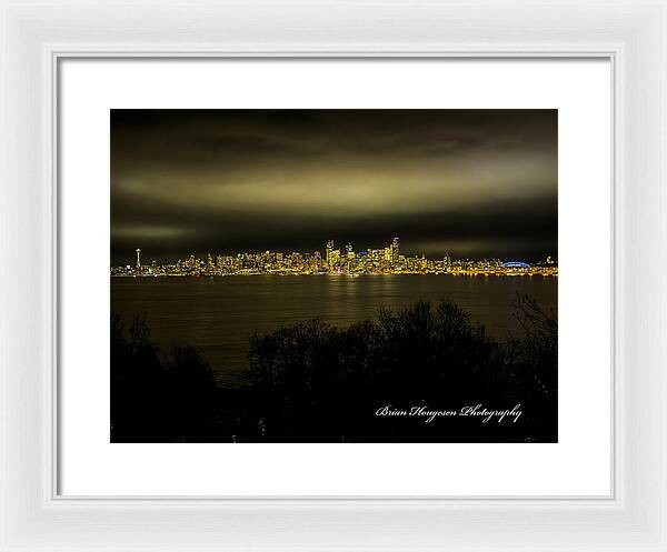 Seattle Skyline by Night - Framed Print