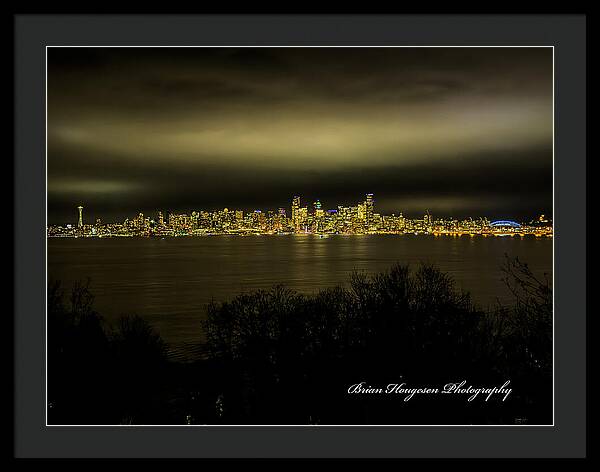 Seattle Skyline by Night - Framed Print