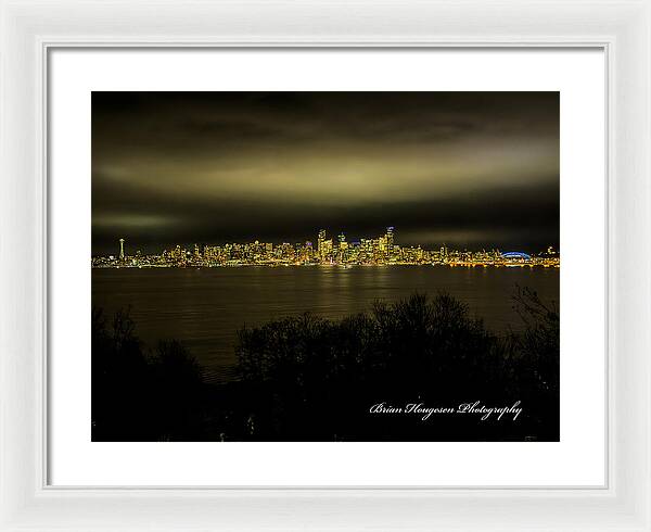 Seattle Skyline by Night - Framed Print