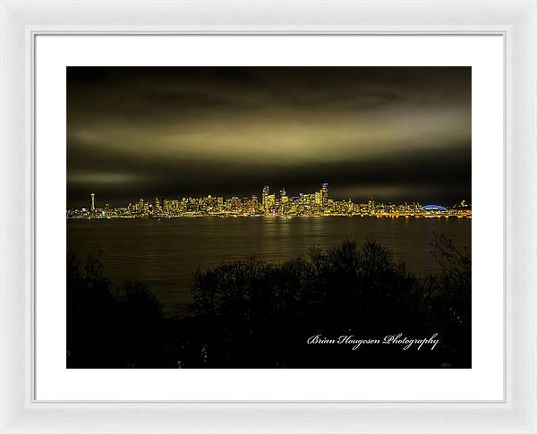 Seattle Skyline by Night - Framed Print