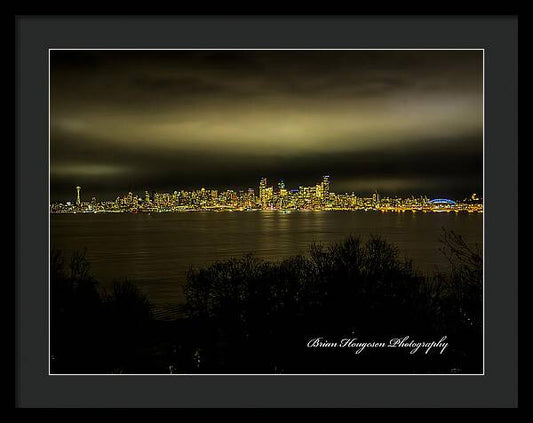 Seattle Skyline by Night - Framed Print