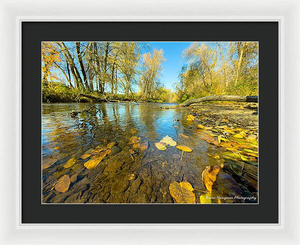 Serene Autumn Creek Landscape - Framed Print