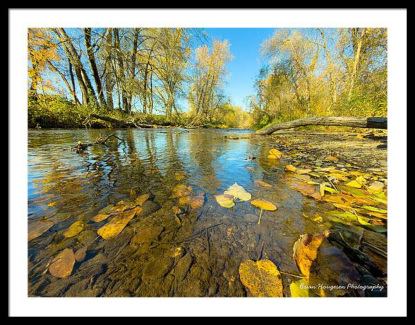 Serene Autumn Creek Landscape - Framed Print