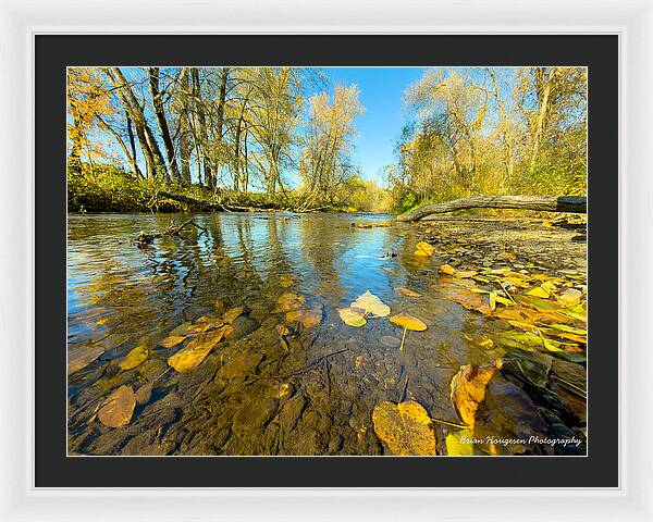 Serene Autumn Creek Landscape - Framed Print
