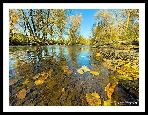 Serene Autumn Creek Landscape - Framed Print
