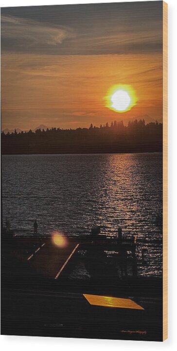 Sunset lake Washington - Wood Print