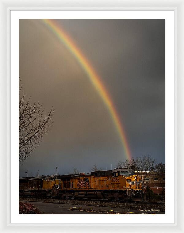 Train at the end of the rainbow - Framed Print