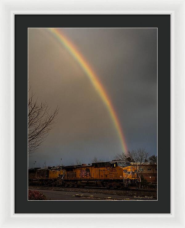 Train at the end of the rainbow - Framed Print